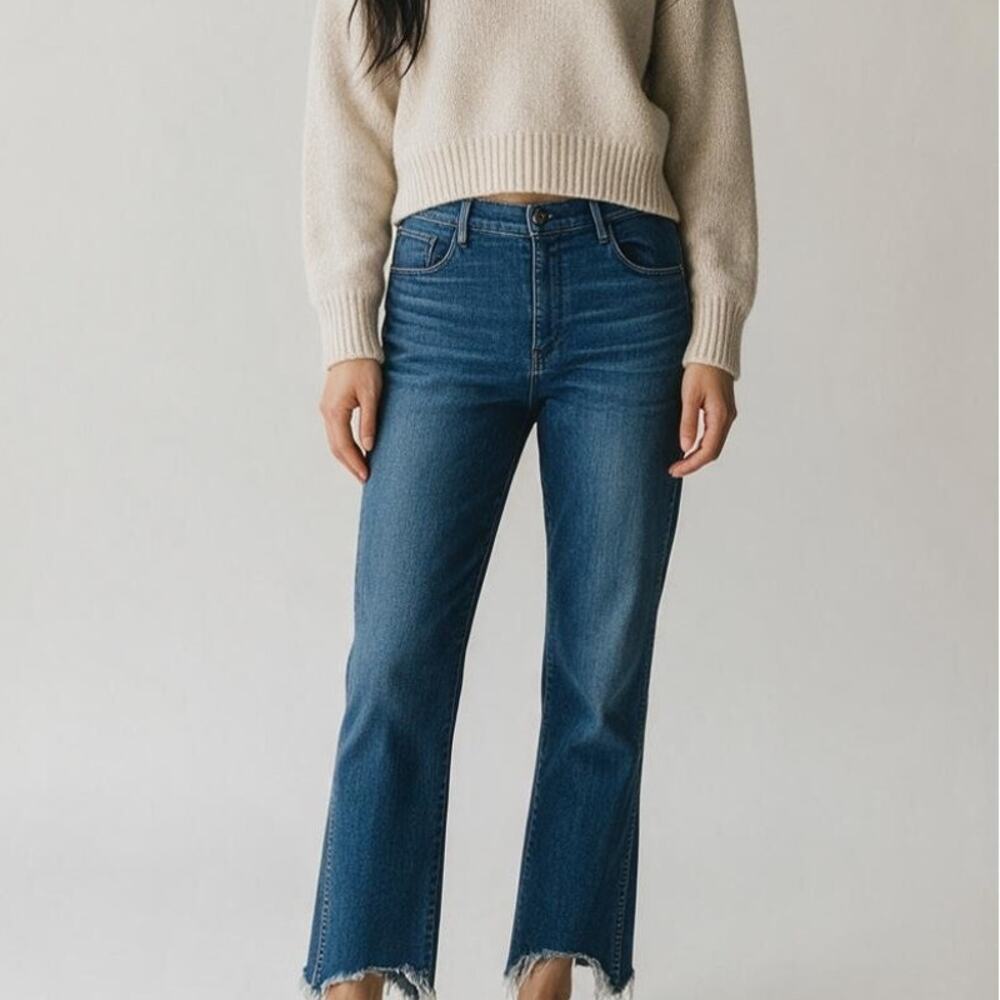 3x1 N.Y.C. Made Here Flare Slim Cropped High Rise Stretch Casual Jeans 32 Blue